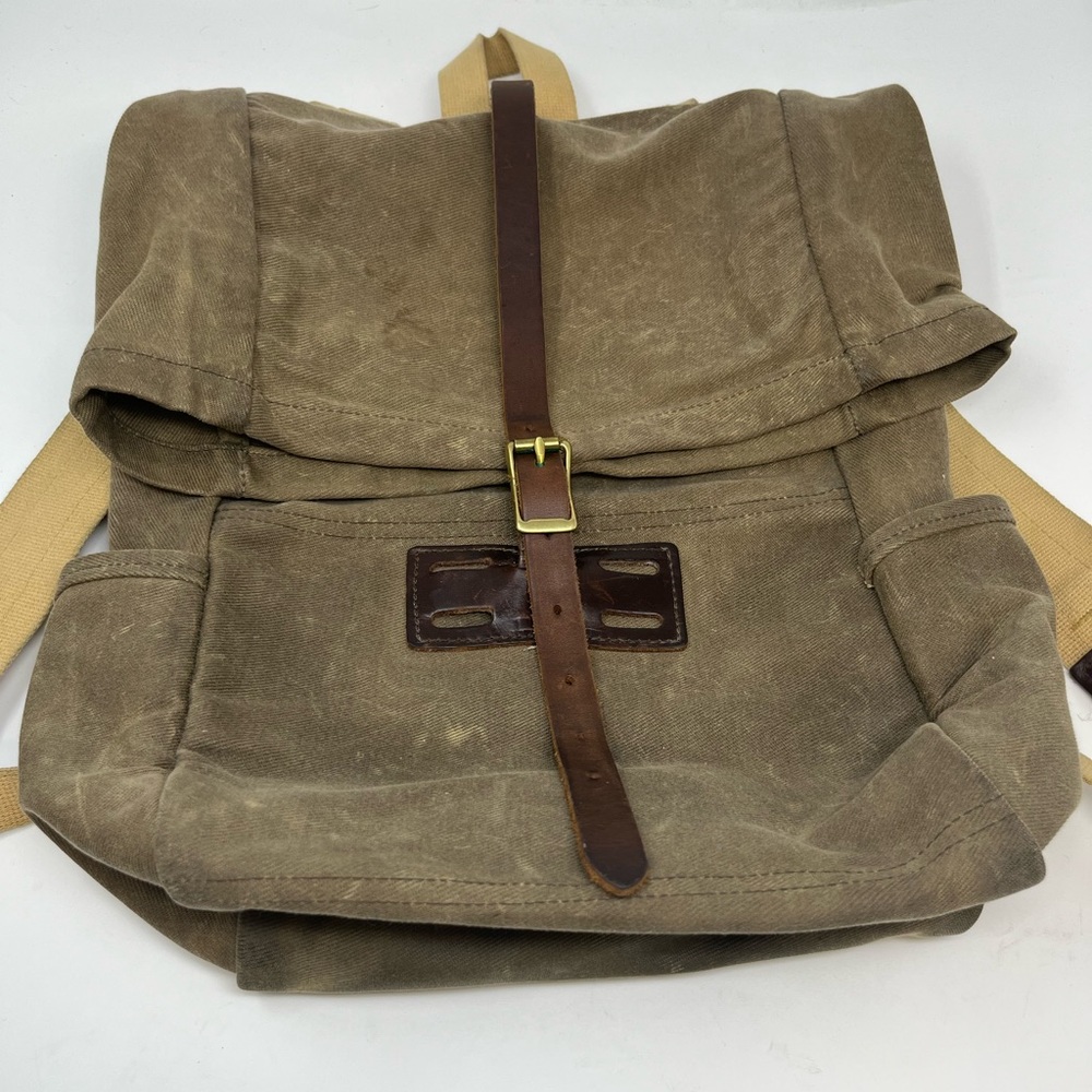 Archival Canvas Backpack Made in the USA Leather details
